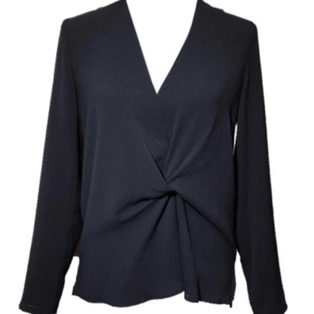 🎉TopShop Black Front Knot Long Sleeve Blouse Size 10